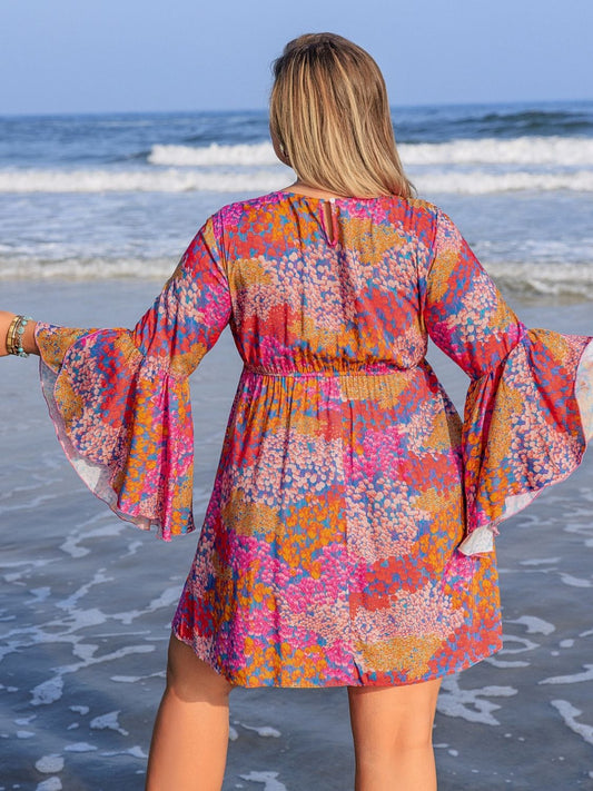 Plus Size Ruched Printed Long Sleeve Dress - Trendsi