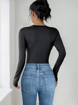 Perfee Flower Round Neck Long Sleeve Bodysuit - Trendsi - Flyclothing LLC