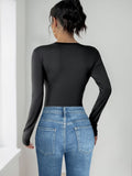 Perfee Flower Round Neck Long Sleeve Bodysuit - Trendsi