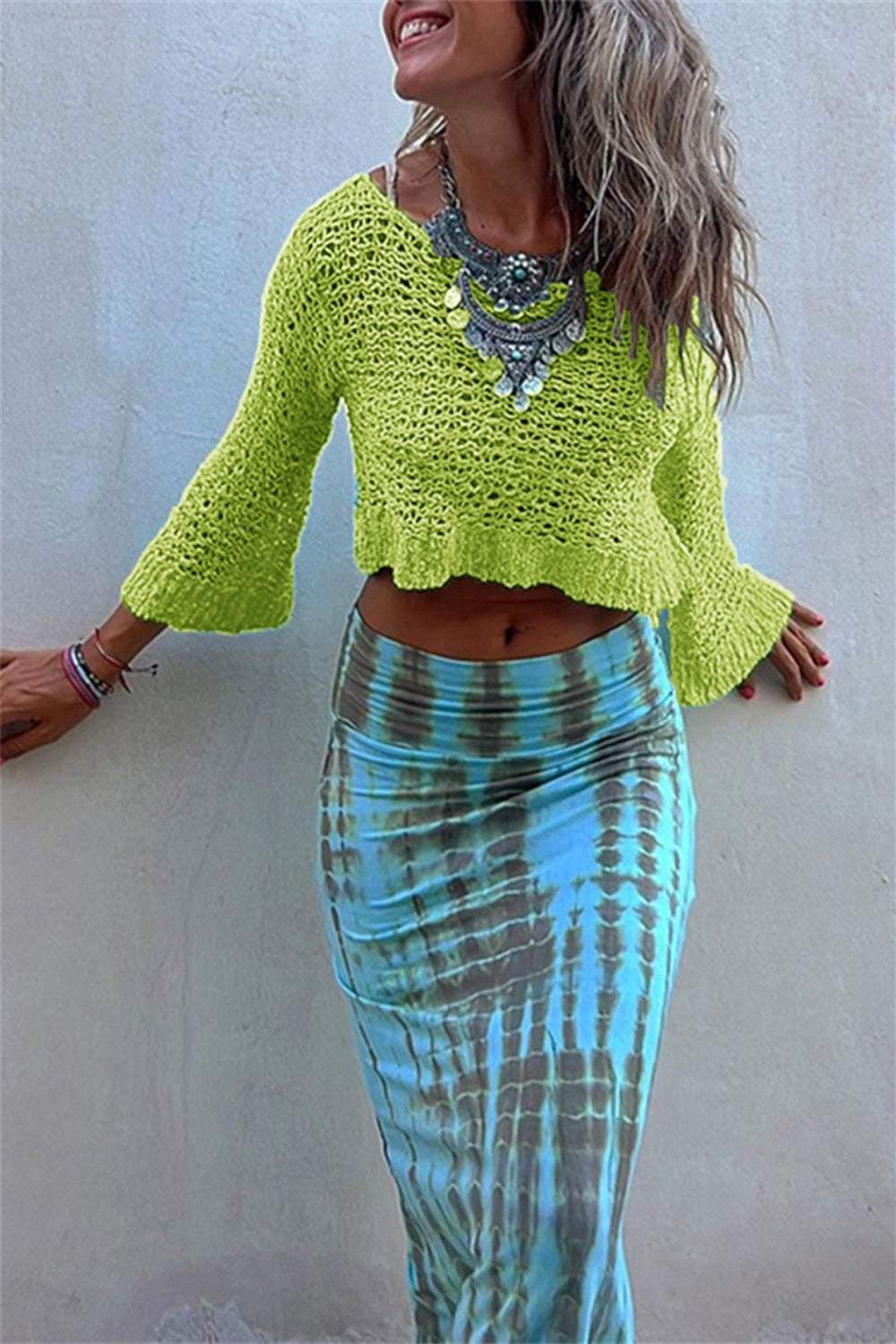Round Neck Long Sleeve Knit Cover Up - Trendsi - Flyclothing LLC