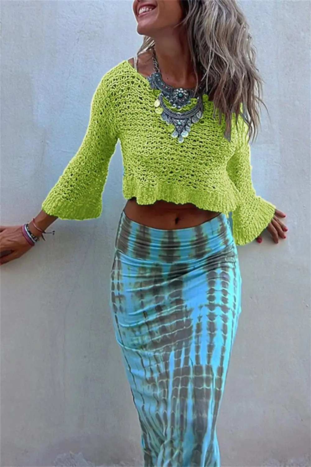 Round Neck Long Sleeve Knit Cover Up - Trendsi - Flyclothing LLC