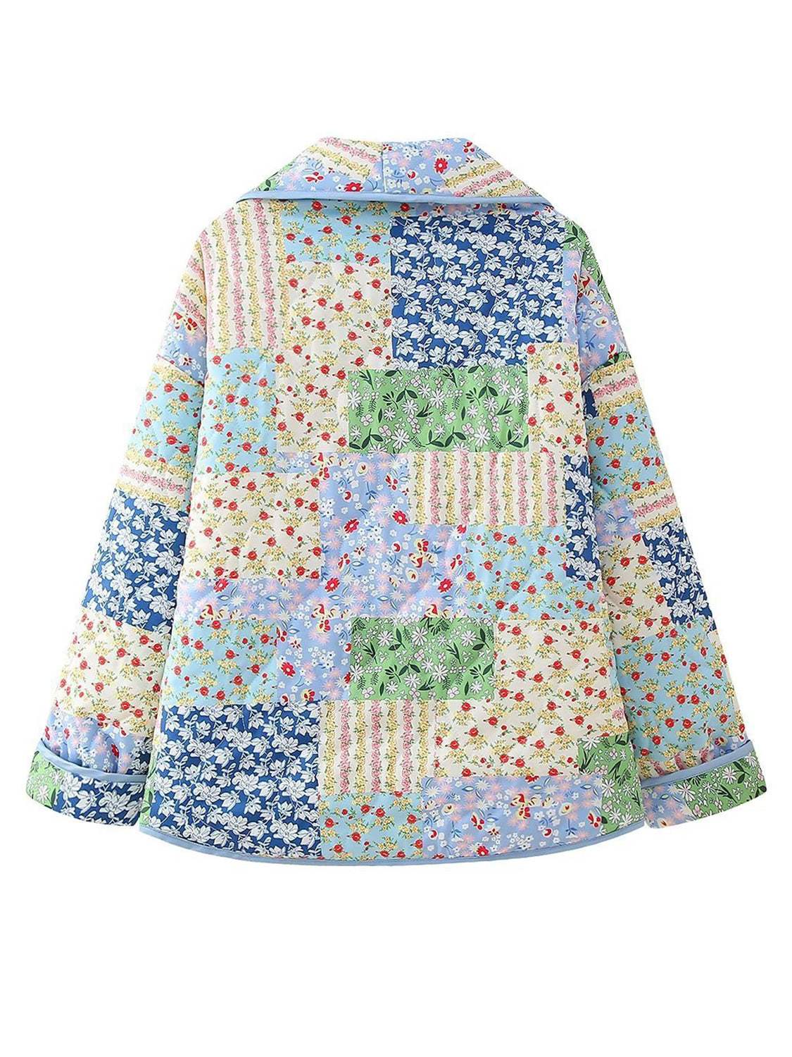 Printed Patchwork Open Front Cardigan with Pockets - Trendsi - Flyclothing LLC
