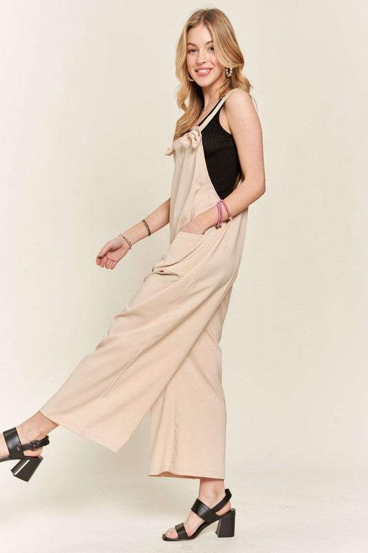 ADORA Knotted Wide Strap Wide Leg Overalls - Trendsi - Flyclothing LLC
