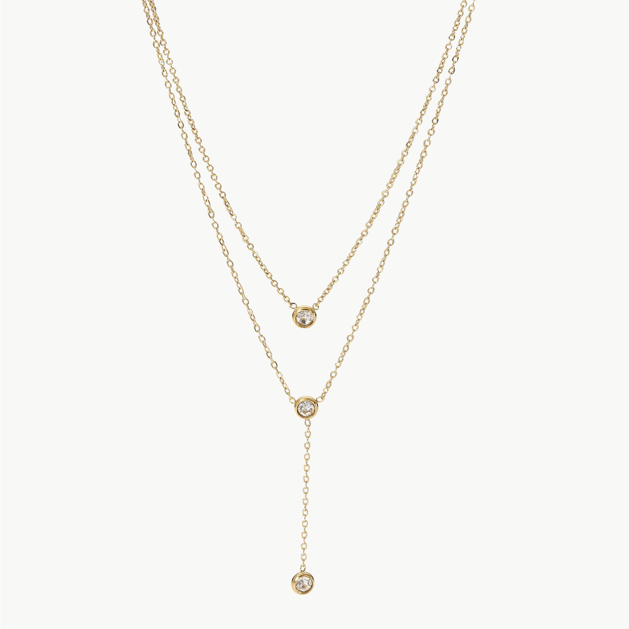 Stainless Steel Zircon Double-Layered Necklace - Trendsi - Flyclothing LLC