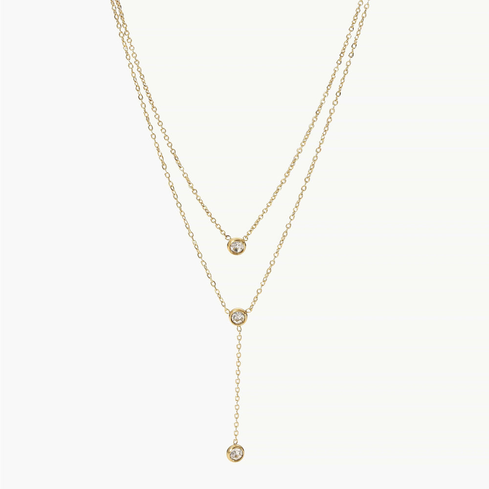 Stainless Steel Zircon Double-Layered Necklace - Trendsi