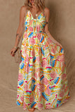 Abstract Print Spaghetti Strap Piping Detail Maxi Dress - Trendsi