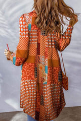 Printed Button Up Long Sleeve Cardigan - Trendsi - Flyclothing LLC