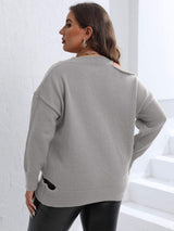 Plus Size Cutout V-Neck Sweater - Trendsi - Flyclothing LLC