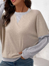 Perfee Contrast Round Neck Long Sleeve T-Shirt - Trendsi - Flyclothing LLC