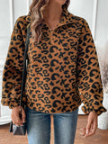 Leopard Half Zip Long Sleeve Sweatshirt - Trendsi - Flyclothing LLC