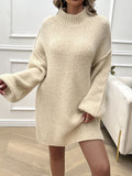 Devine Mock Neck Long Sleeve Mini Sweater Dress - Trendsi