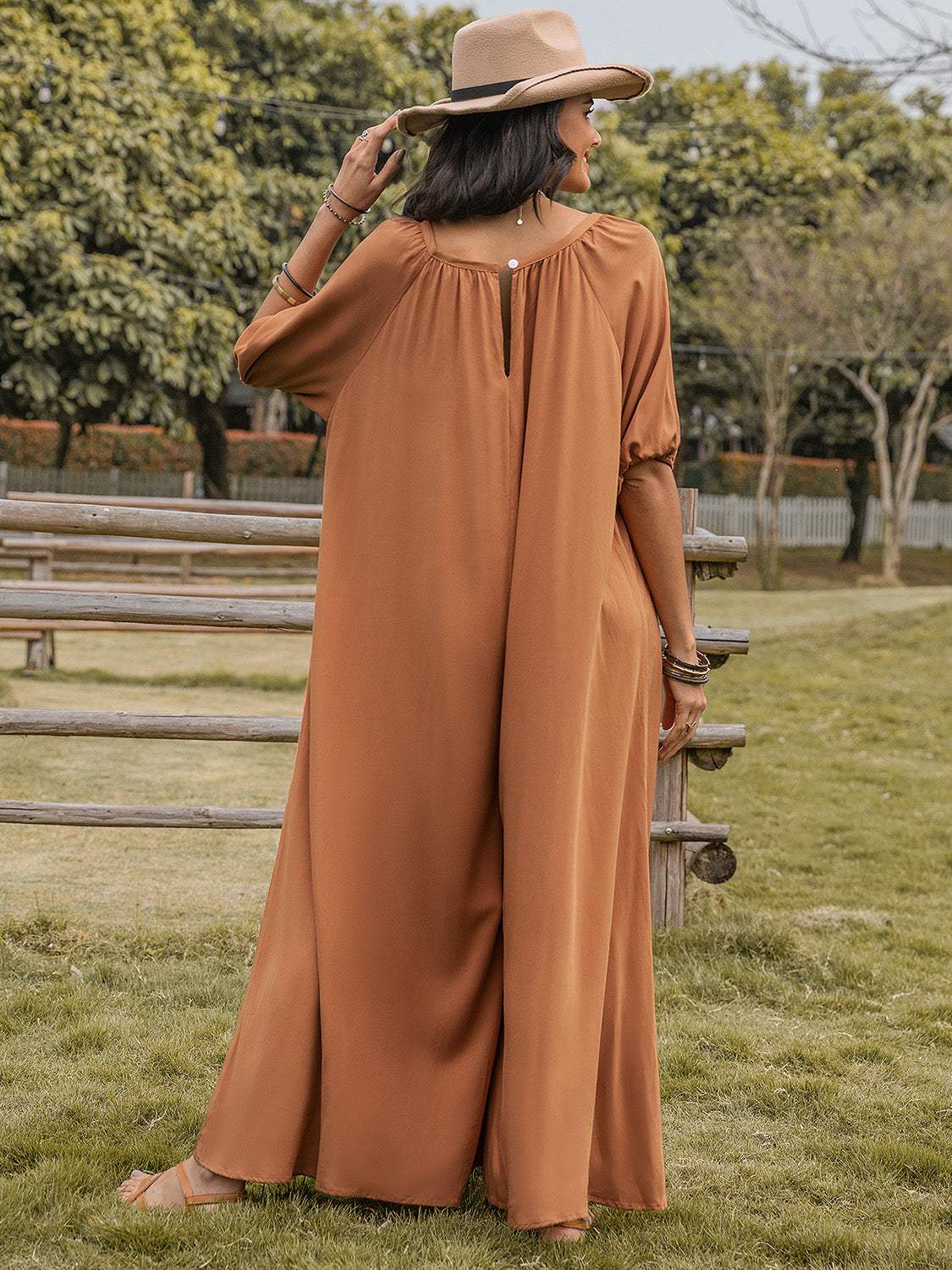 Scoop Neck Half Sleeve Wide Leg Jumpsuit - Trendsi - Flyclothing LLC