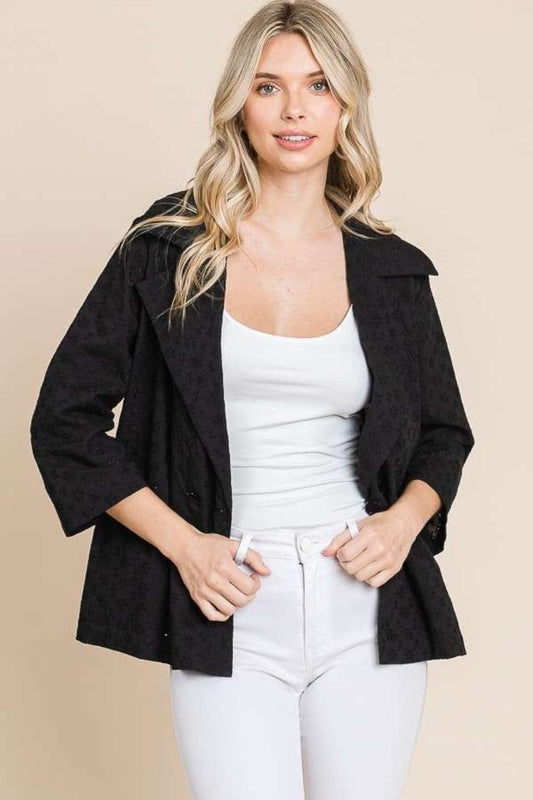 Culture Code Double Breasted Eyelet Jacket with Pockets - Trendsi