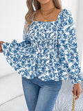 Floral Square Neck Flounce Sleeve Blouse - Trendsi