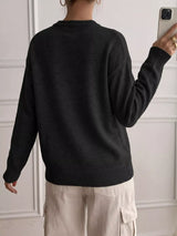 Decor Button-Placket Ribbed Knit Sweater - Trendsi - Flyclothing LLC