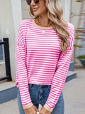 Striped Contrast Round Neck Long Sleeve Sweater - Trendsi - Flyclothing LLC