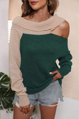 Asymmetrical Long Sleeve Two-Tone Cutout Sweater - Trendsi - Flyclothing LLC