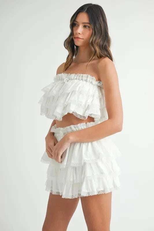MABLE Ruffle Layered Crop Top and Mini Skirt Set - Trendsi - Flyclothing LLC