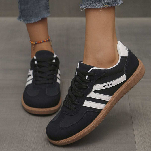 Contrast Lace Up Round Toe Sneakers - Trendsi - Flyclothing LLC