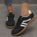 Contrast Lace Up Round Toe Sneakers - Trendsi