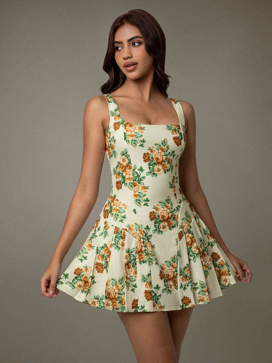 Floral Sleeveless Mini Pleated Dress - Trendsi - Flyclothing LLC