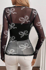 Bow Round Neck Long Sleeve Top - Trendsi - Flyclothing LLC