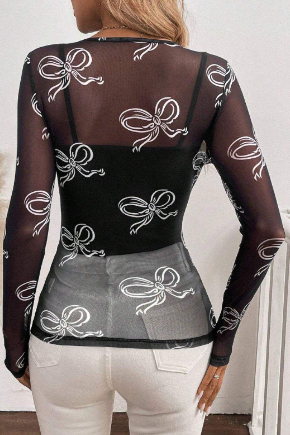 Bow Round Neck Long Sleeve Top - Trendsi - Flyclothing LLC
