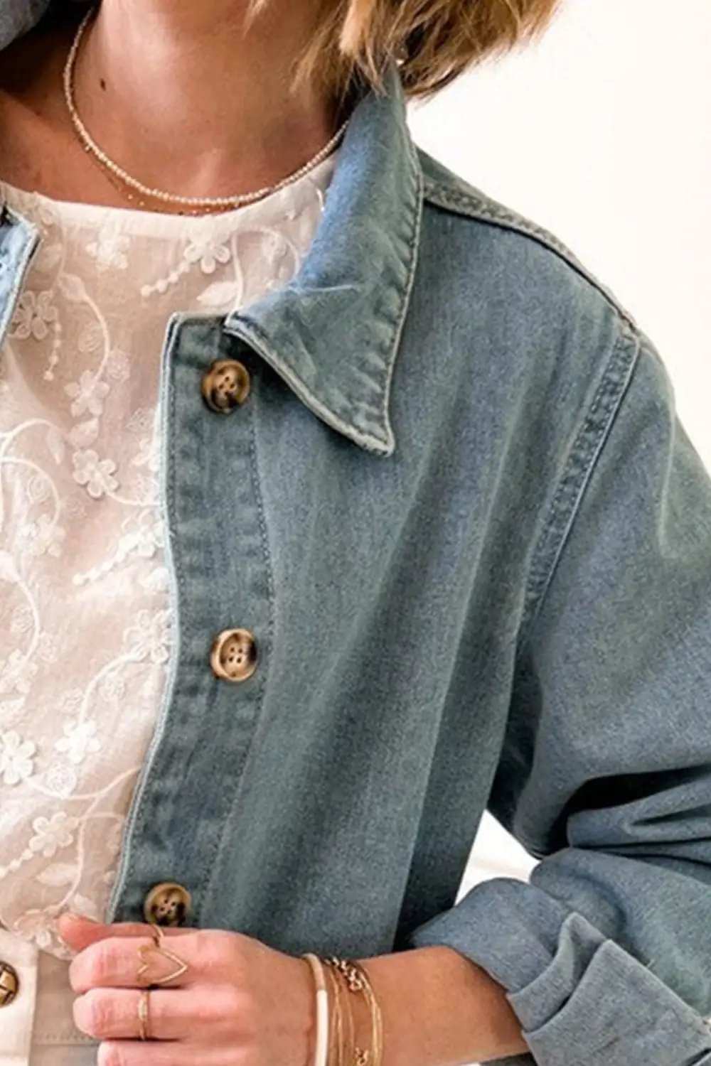 Pocketed Button Up Long Sleeve Denim Jacket - Trendsi - Flyclothing LLC