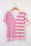 High-Low Striped Round Neck Short Sleeve T-Shirt - Trendsi - Flyclothing LLC