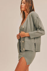 MABLE 3 Pieces Sweater Set with Crop Cami, Mini Skirt, Cardigan - Trendsi