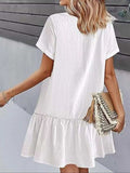 Full Size Button-Front Short Sleeve Tiered Dress Plus Size - Trendsi - Flyclothing LLC