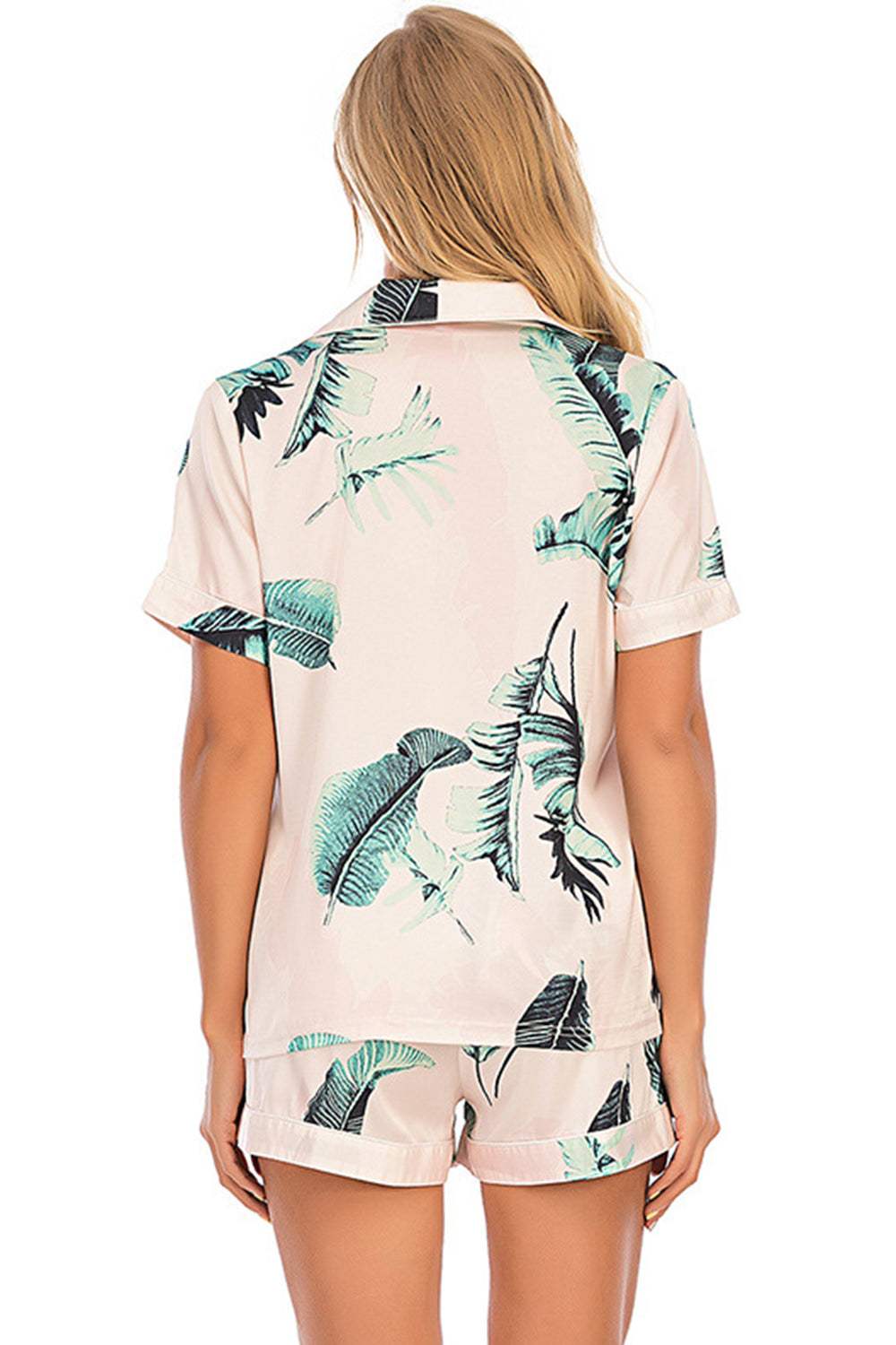 Printed Button Up Short Sleeve Top and Shorts Lounge Set - Trendsi - Flyclothing LLC
