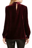Cutout Long Sleeve Velvet Blouse - Trendsi - Flyclothing LLC