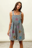 BiBi Star Rhinestone Washed Wide Leg Shortalls - Trendsi