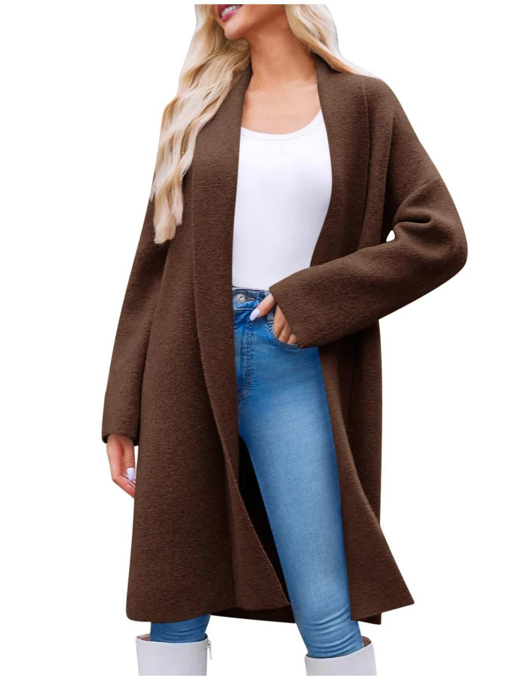 Open Front Longline Coat - Trendsi - Flyclothing LLC
