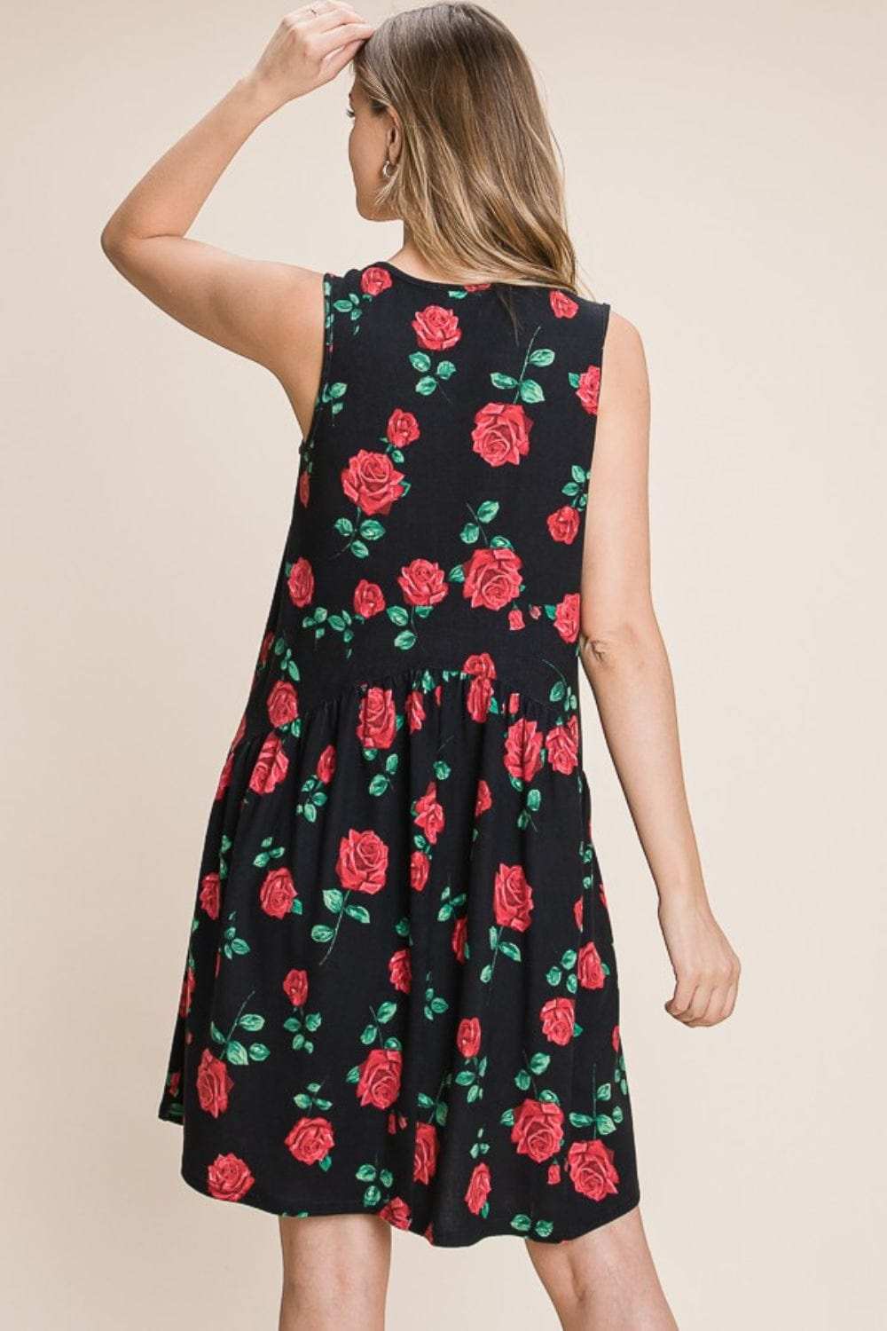 BOMBOM Floral Ruched Tank Dress - Trendsi - Flyclothing LLC