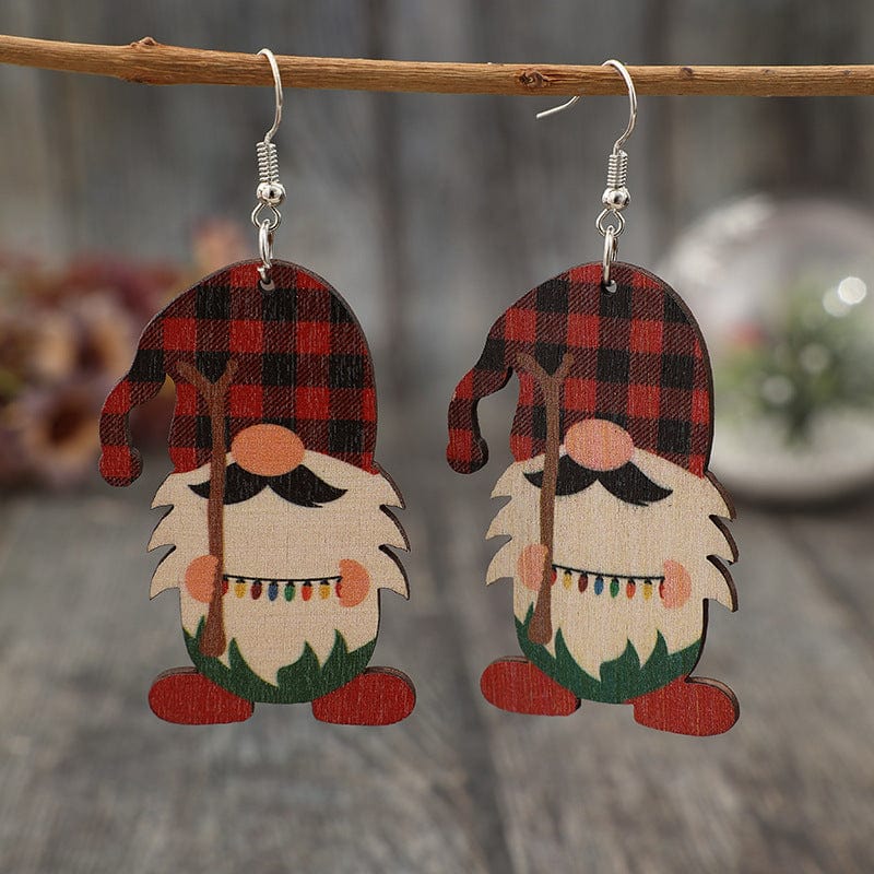 Wooden Pointed Hat Gnome Earrings - Trendsi