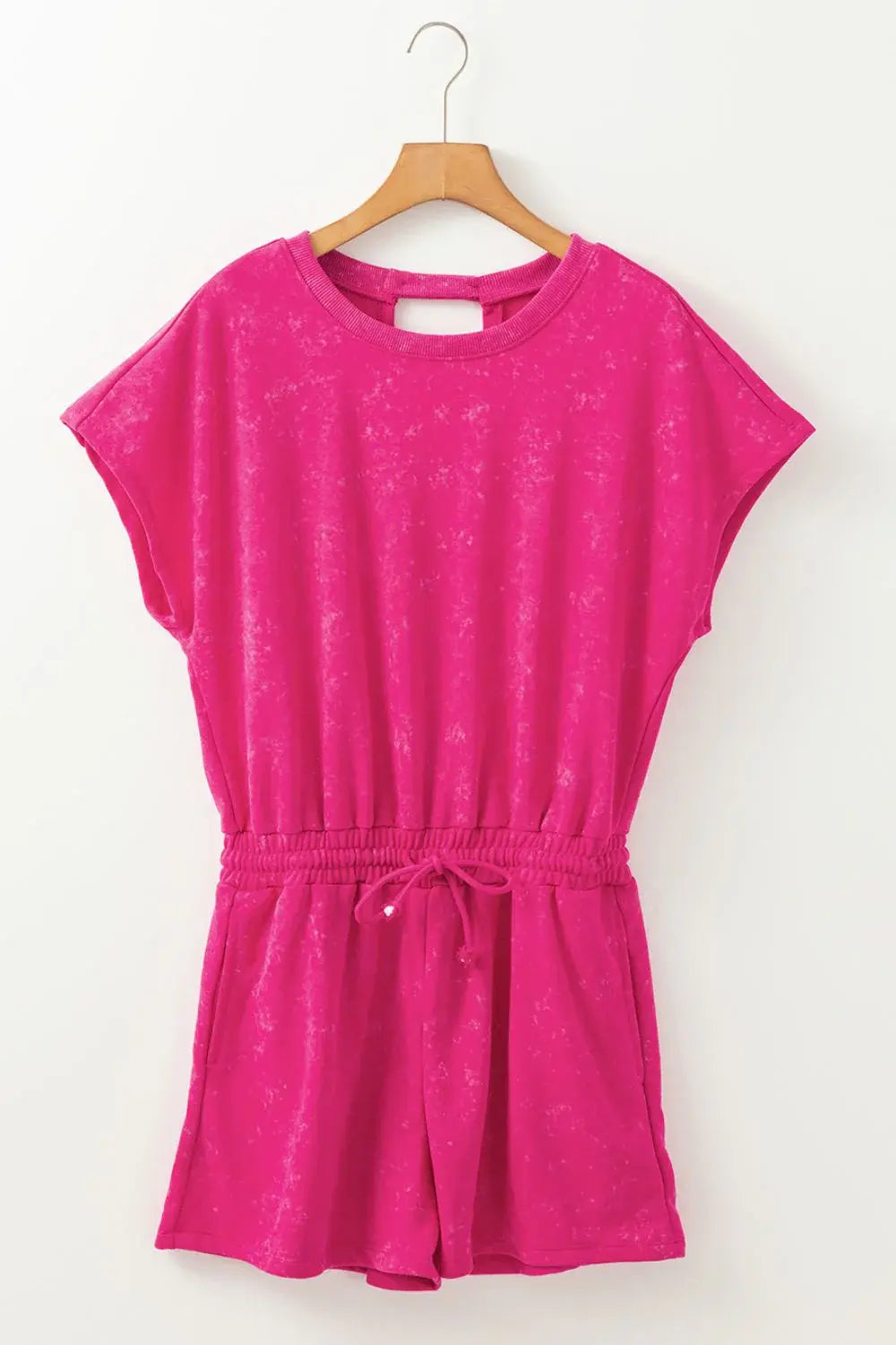 Mineral Wash Hollow Out Back Drawstring Waist Romper - Trendsi - Flyclothing LLC