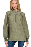 Zenana Ribbed Two Tone Half Zip Sweater - Trendsi - Flyclothing LLC