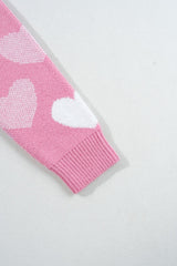 Pearl Trim Heart Round Neck Long Sleeve Sweater - Trendsi