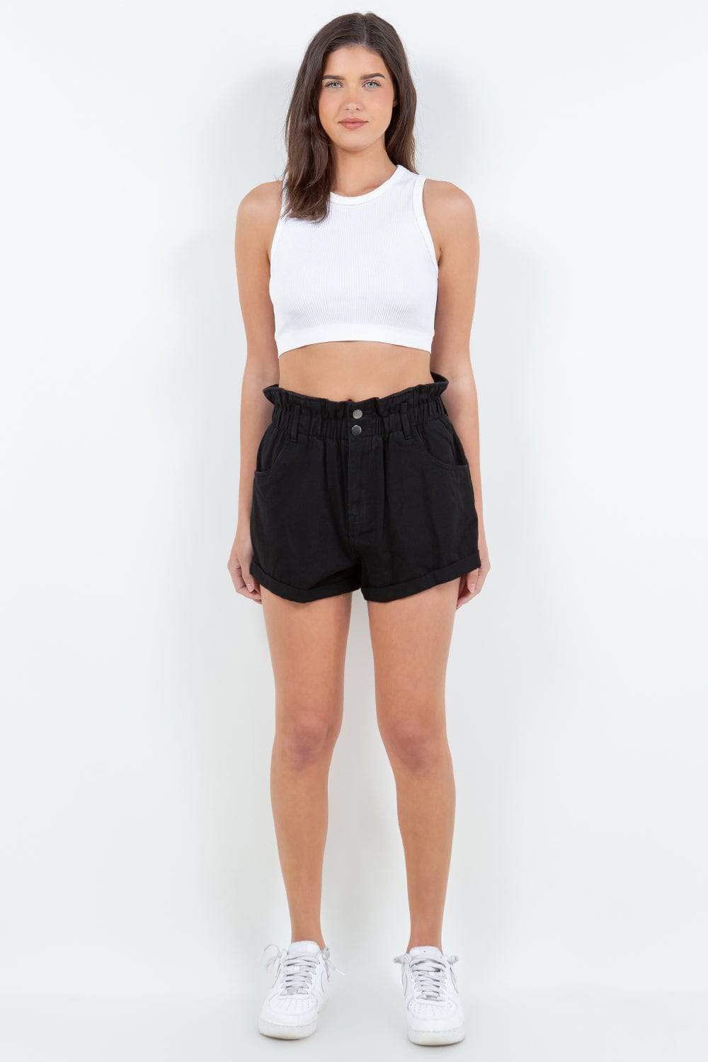 American Bazi High Waist Paper Bag Shorts - Trendsi - Flyclothing LLC