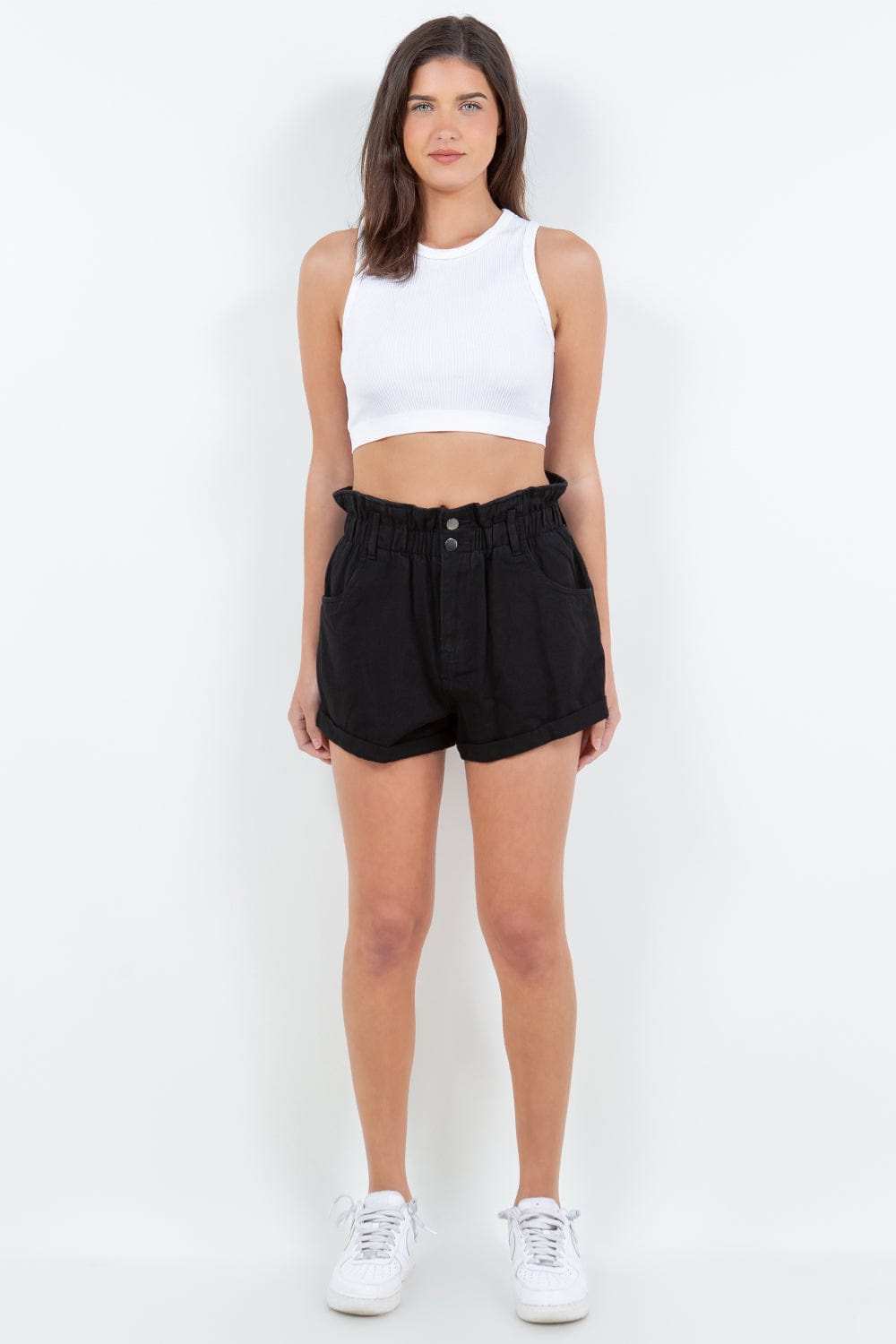American Bazi High Waist Paper Bag Shorts - Trendsi - Flyclothing LLC