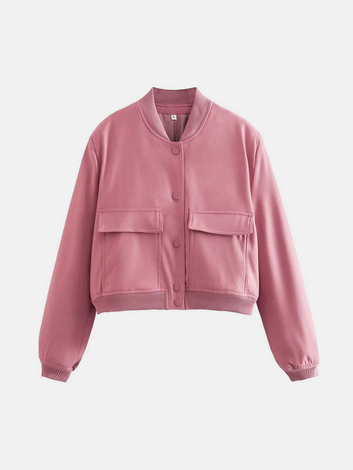 Pocketed Snap Down Baseball Collar Jacket - Trendsi - Flyclothing LLC