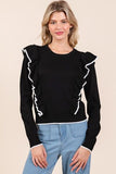 Mittoshop Contrast Trim Ruffled Round Neck Knit Top - Trendsi