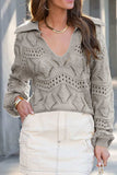 Hollow Out Johnny Collar Sweater - Trendsi - Flyclothing LLC