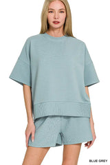 Zenana Ribbed Round Neck Waist Banded Tee & Shorts Set - Trendsi - Flyclothing LLC