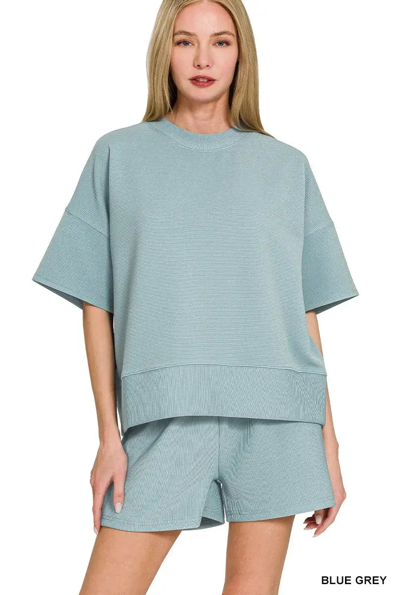 Zenana Ribbed Round Neck Waist Banded Tee & Shorts Set - Trendsi - Flyclothing LLC