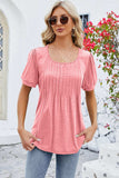 Ruched Scoop Neck Short Sleeve Blouse - Trendsi - Flyclothing LLC