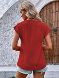 Decorative Button V-Neck Short Sleeve Blouse - Trendsi - Flyclothing LLC
