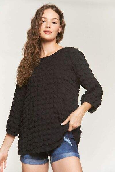 ADORA Bubble Texture Round Neck Blouse - Trendsi - Flyclothing LLC